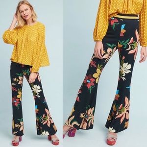 Farm Rio x Anthropologie Calla Flared Pants with Side Zip Medium WITH EYES